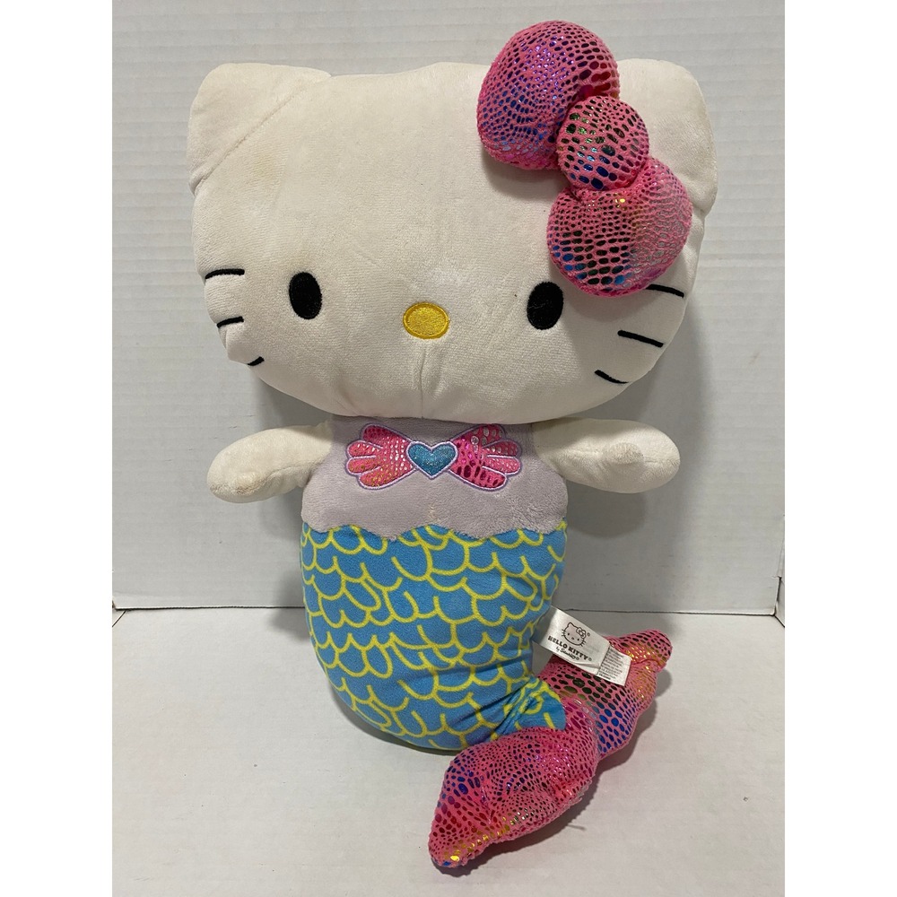 Sanrio Hello Kitty Mermaid Plush Shimmer Bow Tail Blue Pink 16in